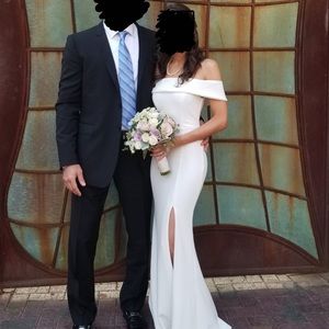 White floor length evening gown prom dress